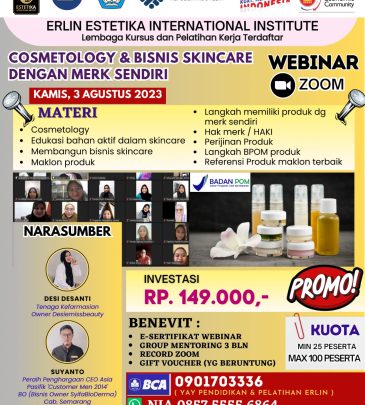 WORKSHOP ONLINE COSMETOLOGY & BISNIS SKINCARE DENGAN MERK SENDIRI